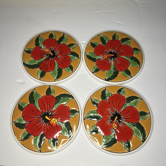 Moschato Other - Tropical Flower Coasters, Hibiscus Coasters, Ceramic Coasters Colorful Floral